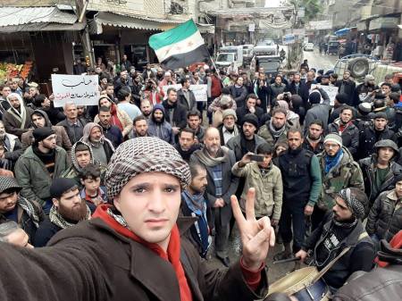 A demonstration in eastern Ghouta in solidarity with Aleppo. From Abo Alhuda Khaled
